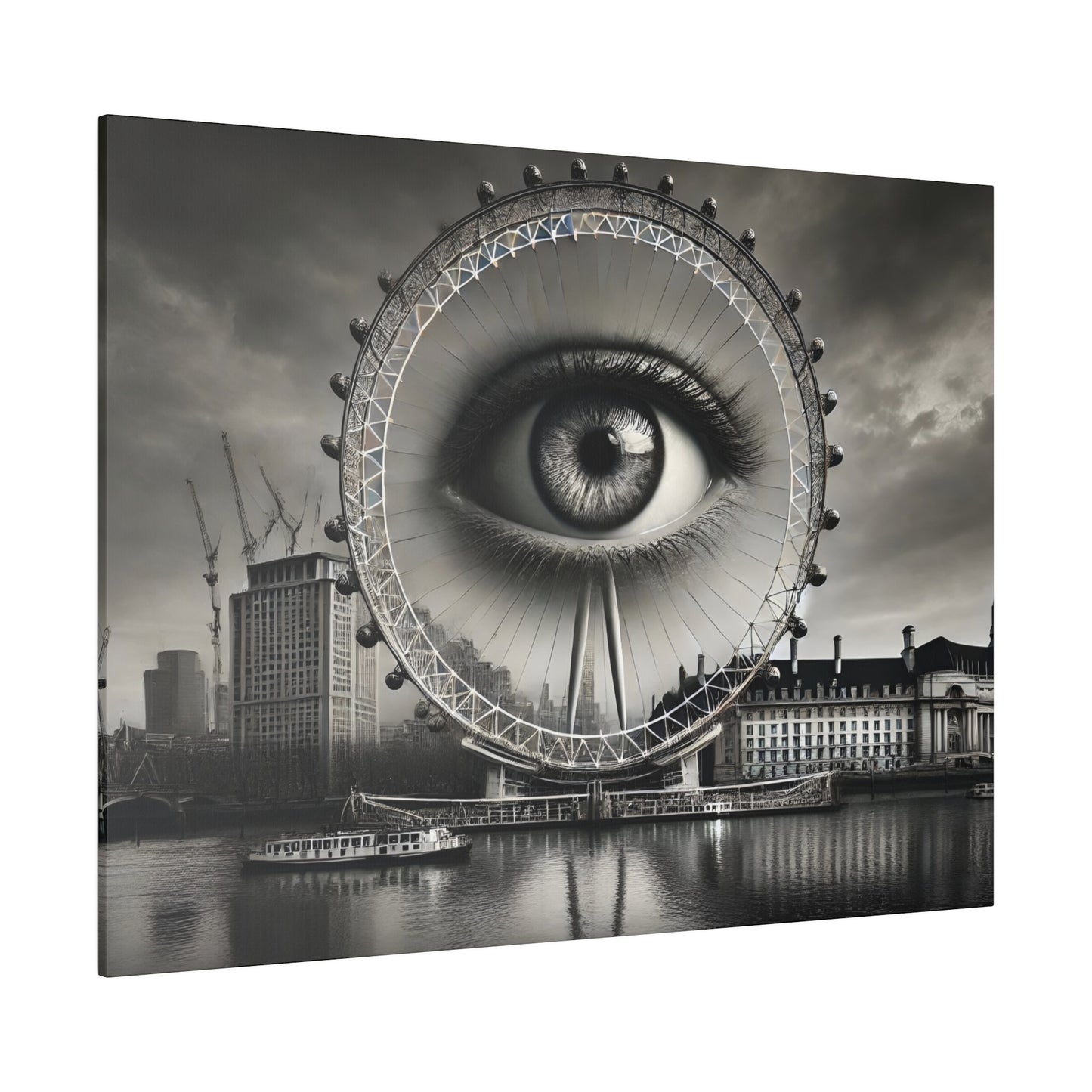 Surreal Black and White 4K Canvas: London Eye with Emerging Eye