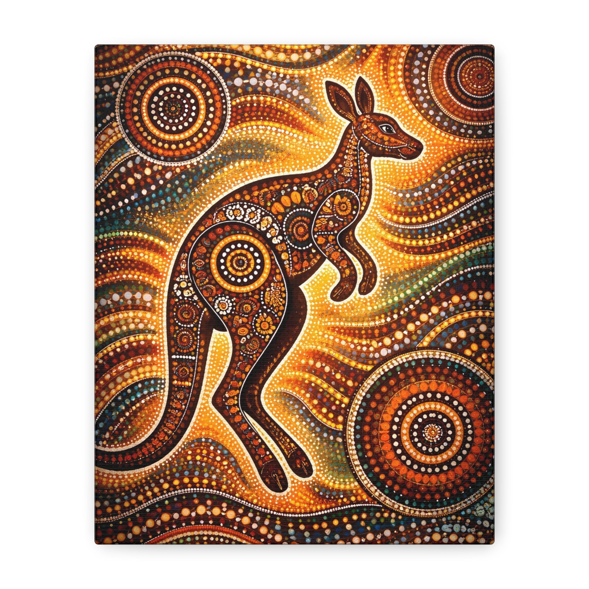 Kangaroo Aboriginal Dot Art Canvas Print – Warm Boho Wall Decor Canvas image 1