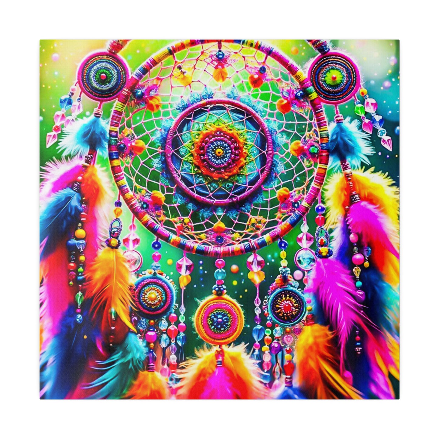 Vibrant Dreamcatcher: Kaleidoscopic Feather Canvas Art