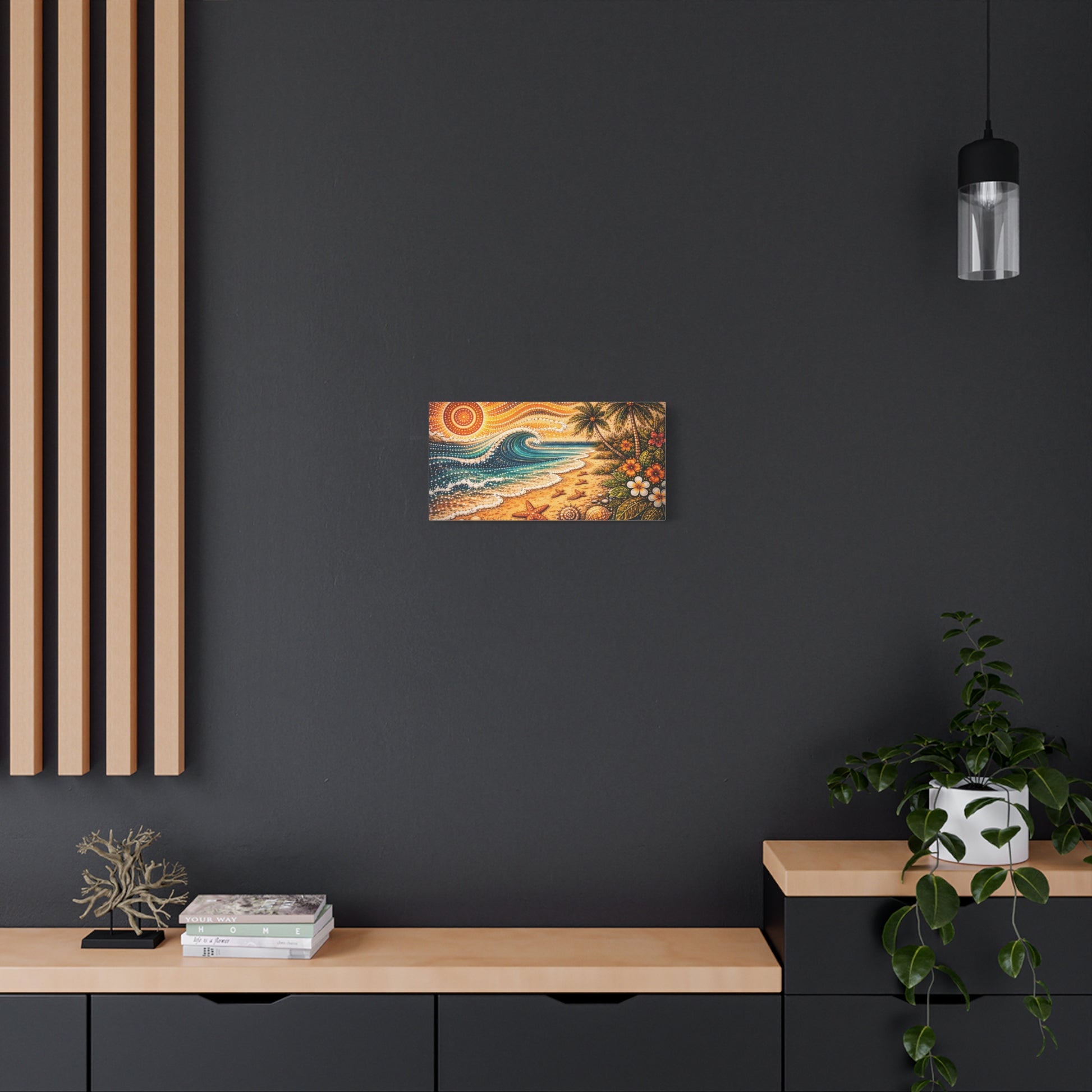 Tropical Beach Canvas Wall Art — Colorful Seascape with Palm Trees & Shells Canvas image 36