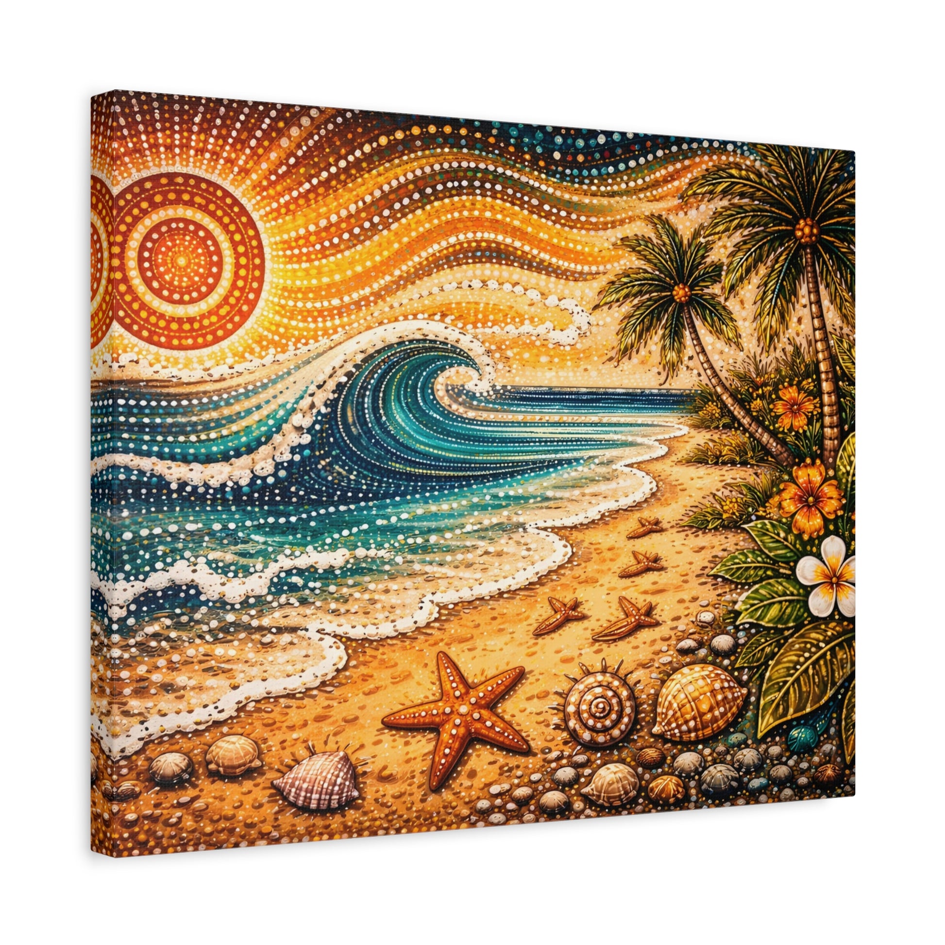 Tropical Beach Canvas Wall Art — Colorful Seascape with Palm Trees & Shells Canvas image 37