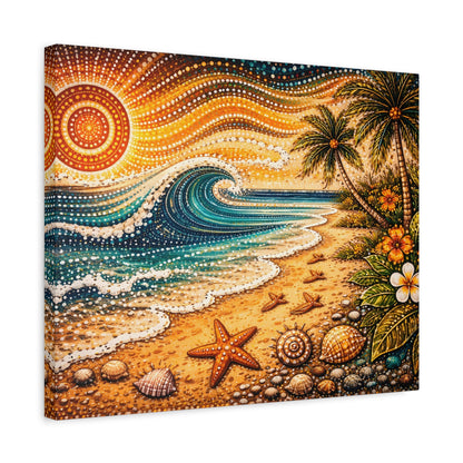 Tropical Beach Canvas Wall Art — Colorful Seascape with Palm Trees & Shells Canvas image 37