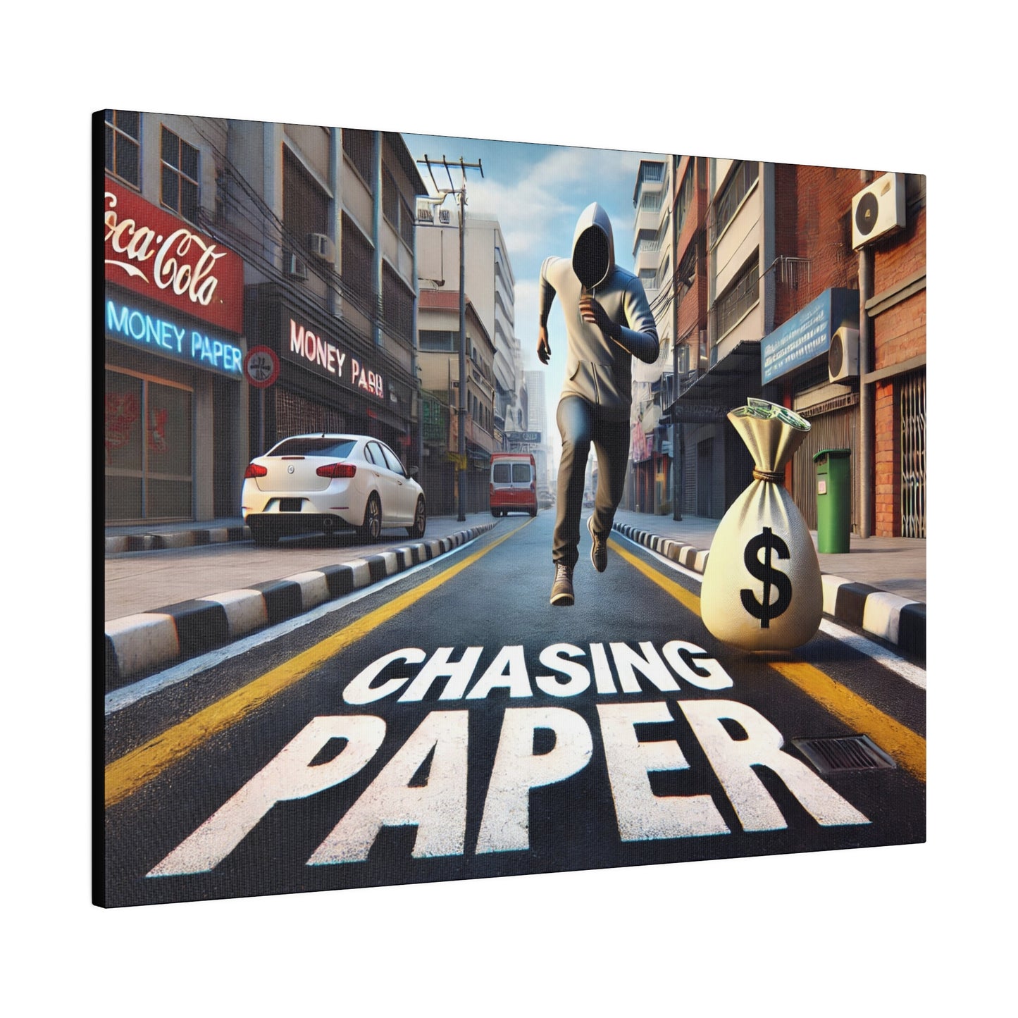 Chasing Paper: Dynamic Urban Canvas Print – Motivational Art