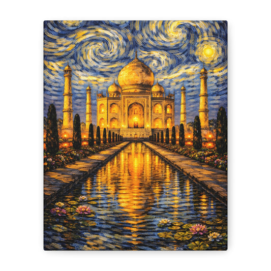 The Taj Mahal in a Starry Dream – Van Gogh Inspired Canvas Print in Van Gogh style canvas art, product image 1 of 60