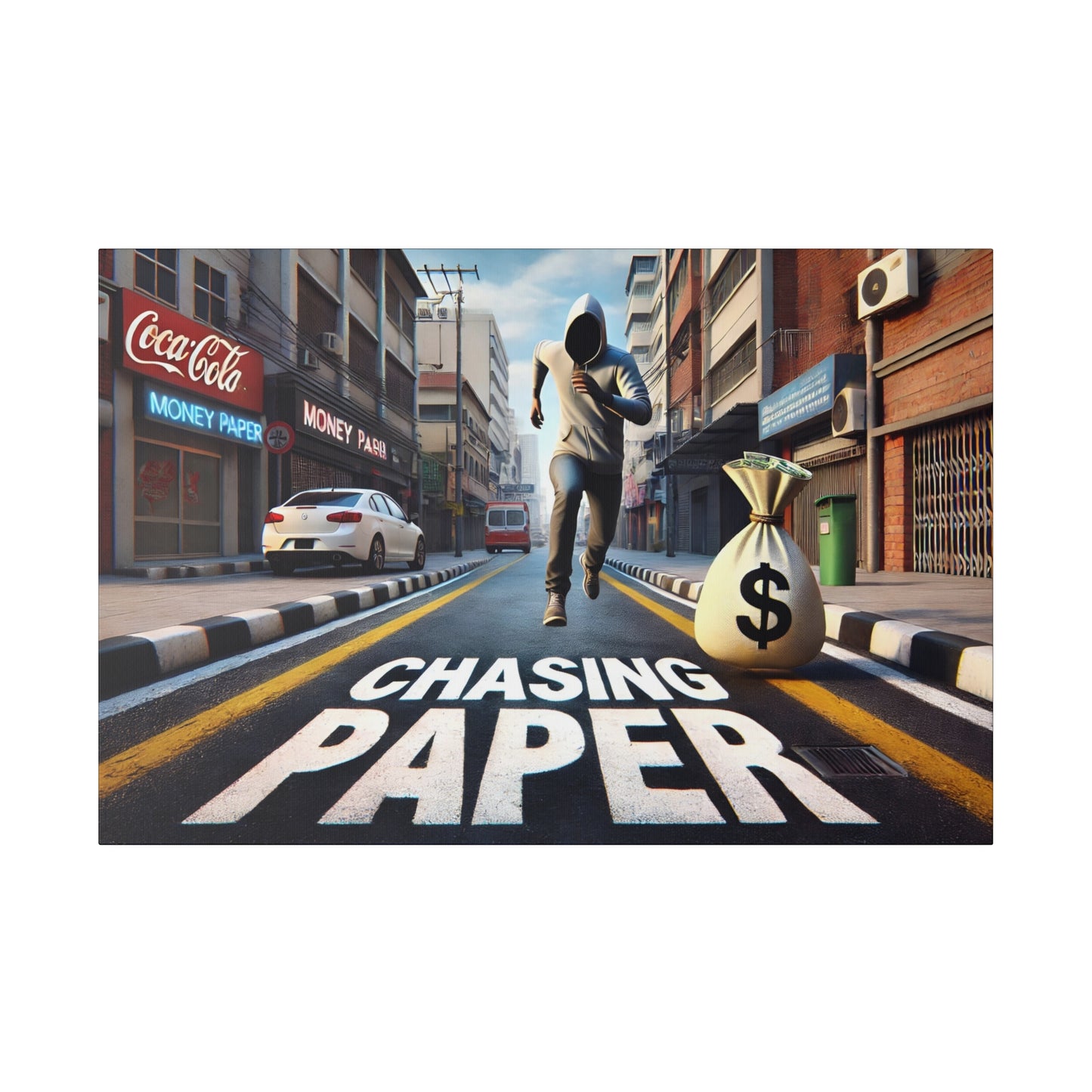 Chasing Paper: Dynamic Urban Canvas Print – Motivational Art