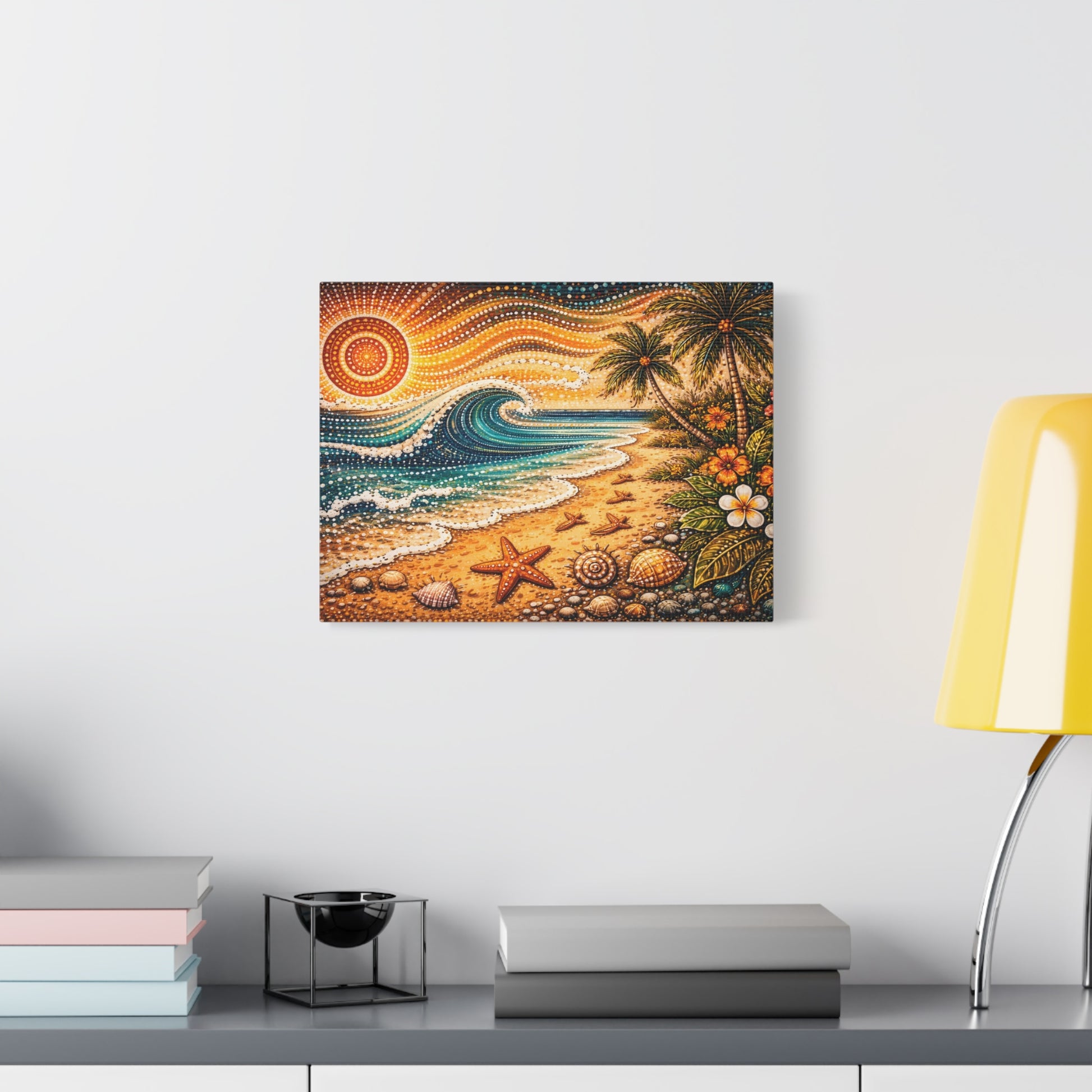 Tropical Beach Canvas Wall Art — Colorful Seascape with Palm Trees & Shells Canvas image 29