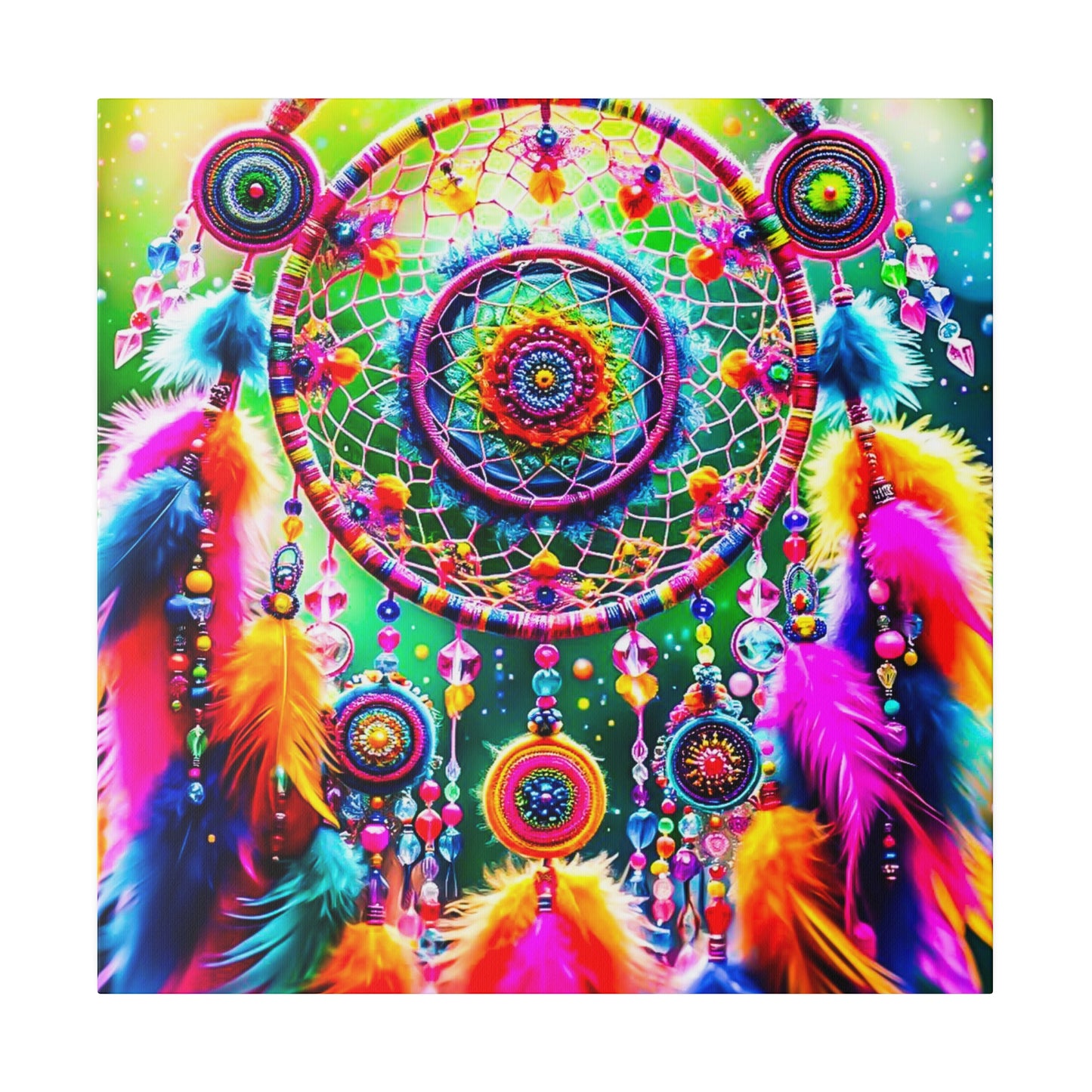 Vibrant Dreamcatcher: Kaleidoscopic Feather Canvas Art