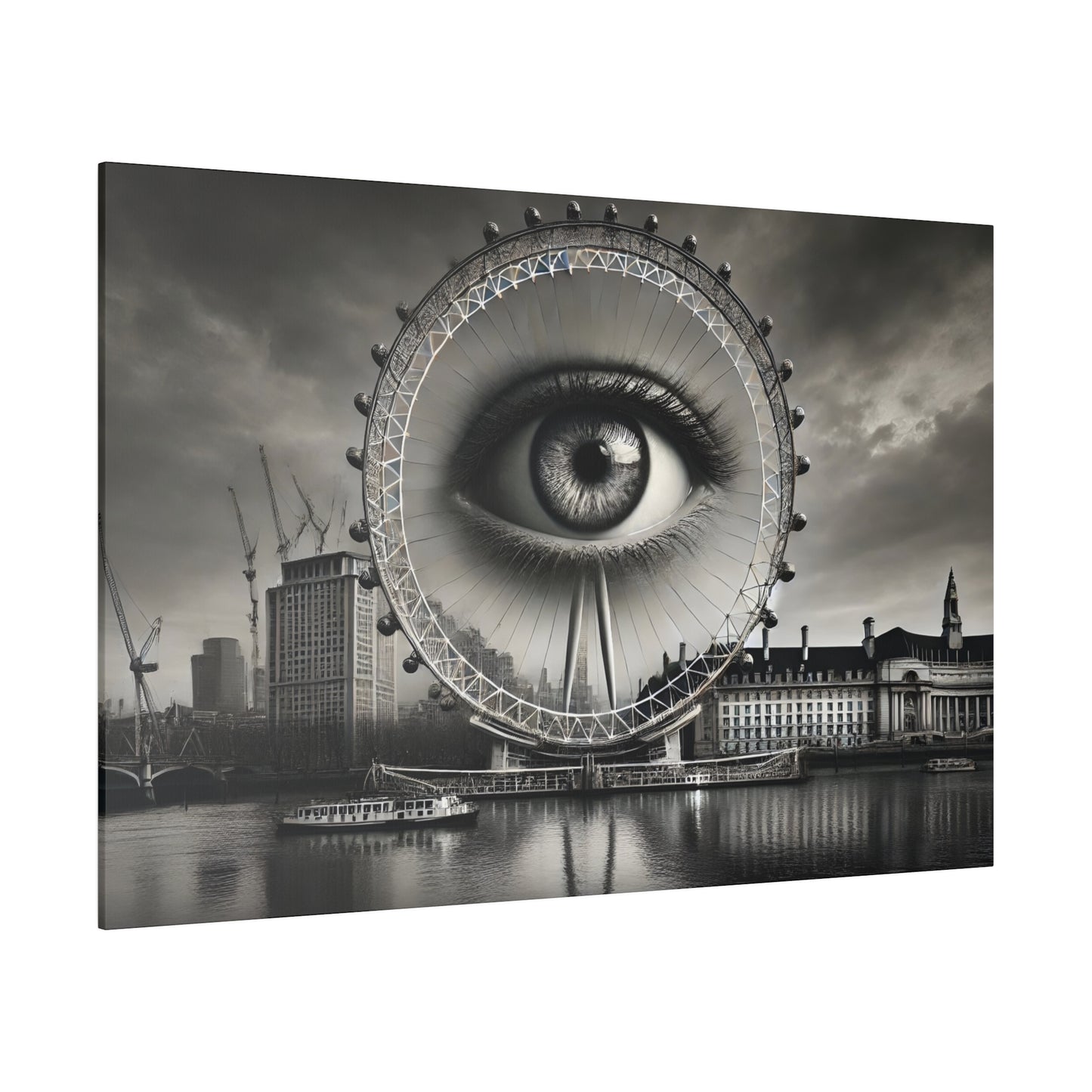 Surreal Black and White 4K Canvas: London Eye with Emerging Eye