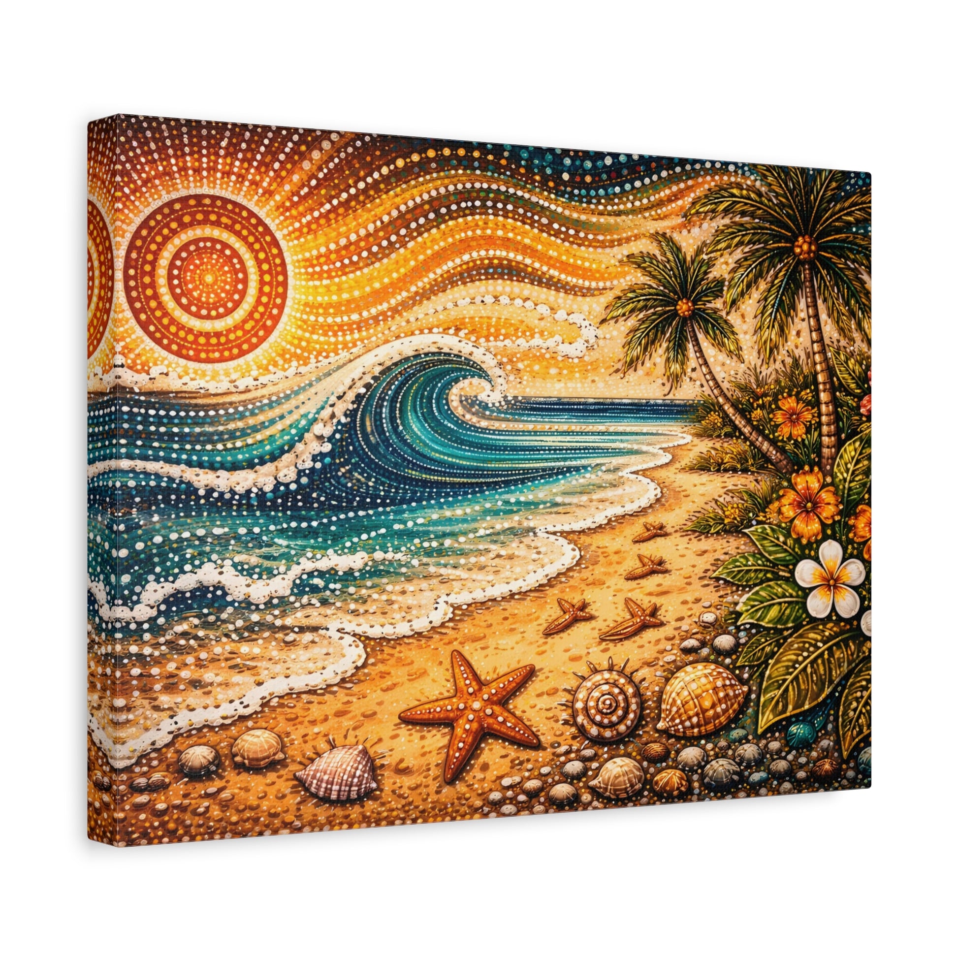 Tropical Beach Canvas Wall Art — Colorful Seascape with Palm Trees & Shells Canvas image 28