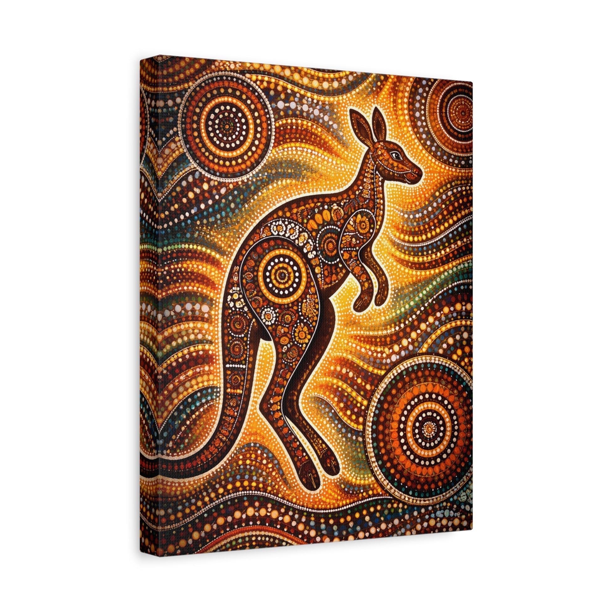 Kangaroo Aboriginal Dot Art Canvas Print – Warm Boho Wall Decor Canvas image 26