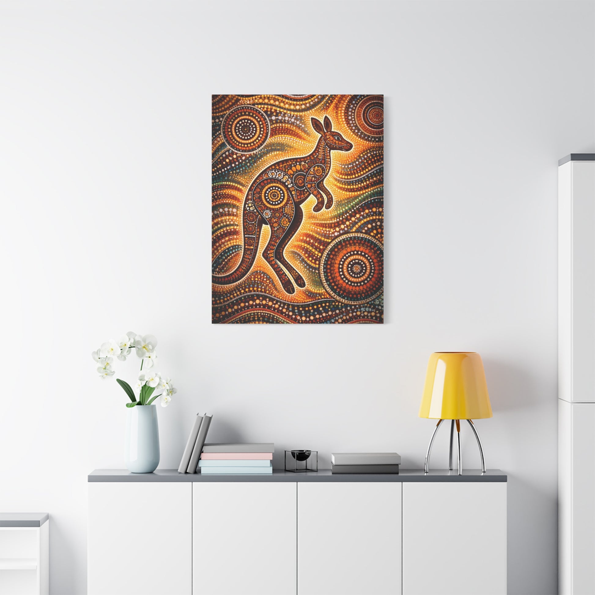 Kangaroo Aboriginal Dot Art Canvas Print – Warm Boho Wall Decor Canvas image 57