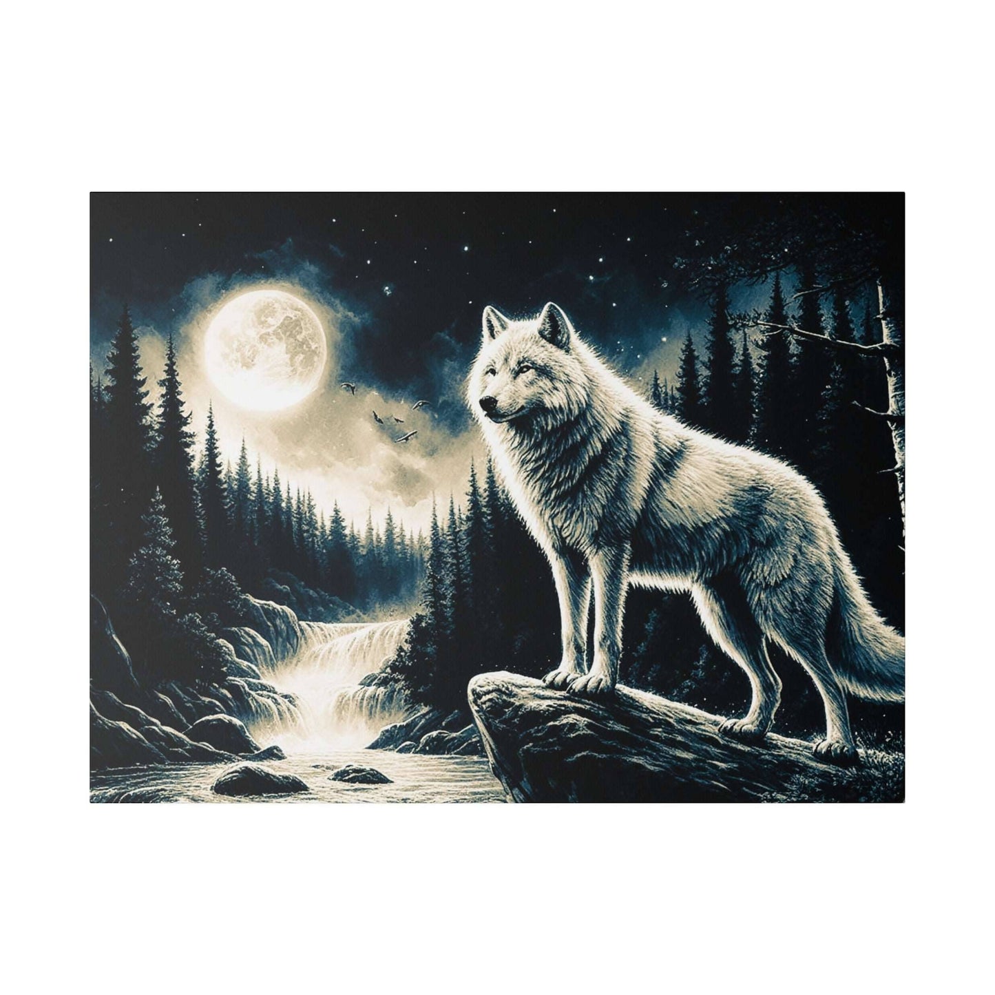 Mystic Moonlight: Wolf in the Wilderness Canvas Art