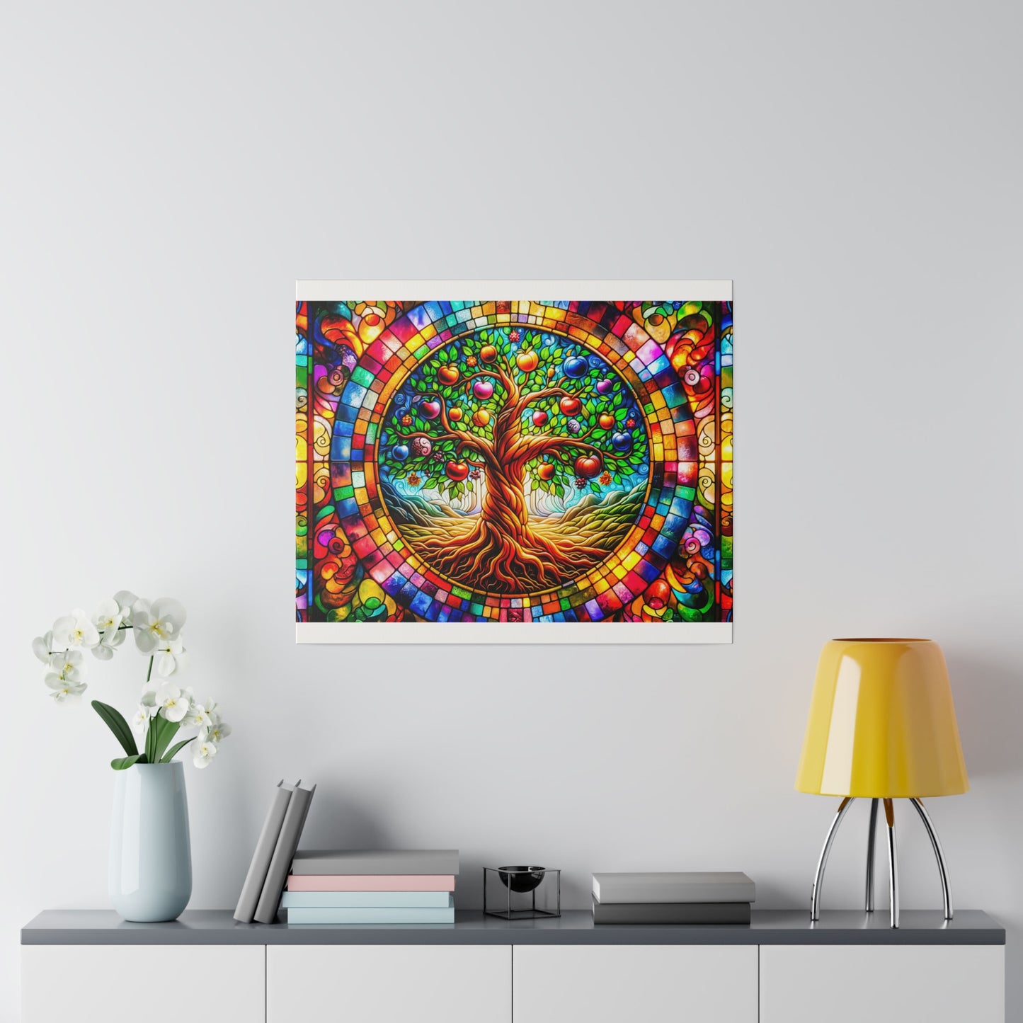 Vibrant Eden: Tree of Life Stained Glass Canvas Art