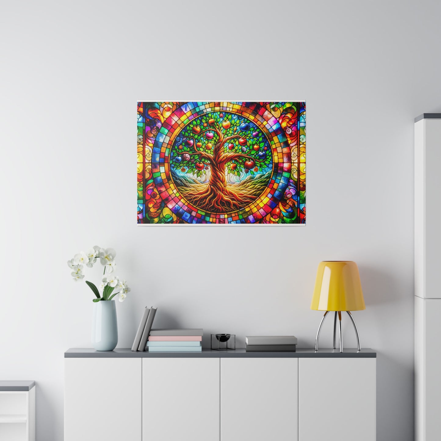 Vibrant Eden: Tree of Life Stained Glass Canvas Art