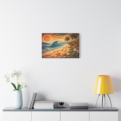 Tropical Beach Canvas Wall Art — Colorful Seascape with Palm Trees & Shells Canvas image 41