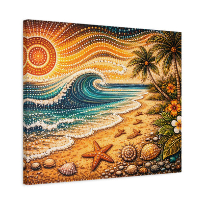 Tropical Beach Canvas Wall Art — Colorful Seascape with Palm Trees & Shells Canvas image 46