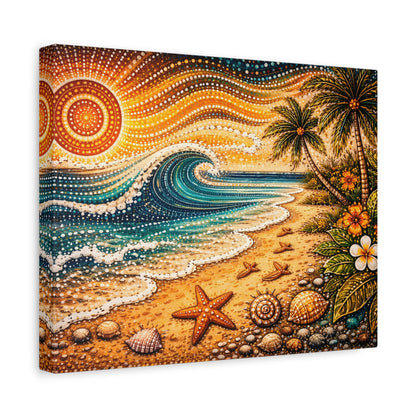 Tropical Beach Canvas Wall Art — Colorful Seascape with Palm Trees & Shells Canvas image 25