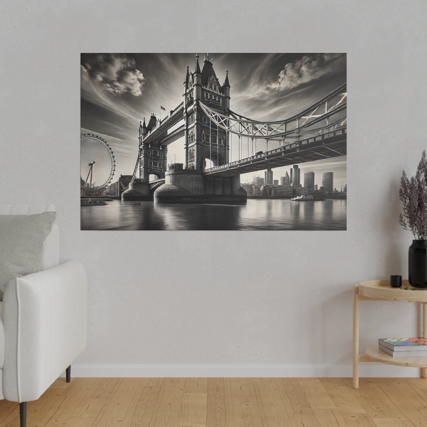 Black and White 4K Canvas: Hyper-Realistic London Bridge