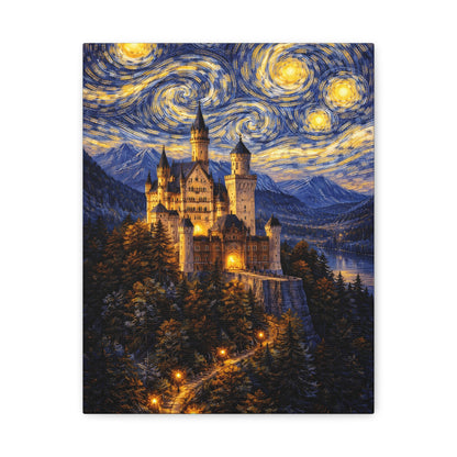 Neuschwanstein Castle Under a Starry Sky – Van Gogh Inspired canvas wall art, product image 3 of 56