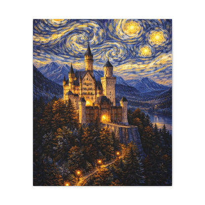 Neuschwanstein Castle Under a Starry Sky – Van Gogh Inspired canvas wall art, product image 10 of 56