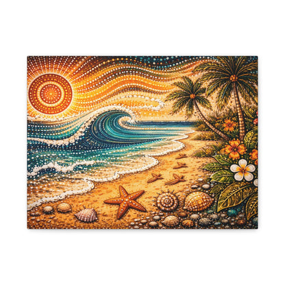Tropical Beach Canvas Wall Art — Colorful Seascape with Palm Trees & Shells Canvas image 4