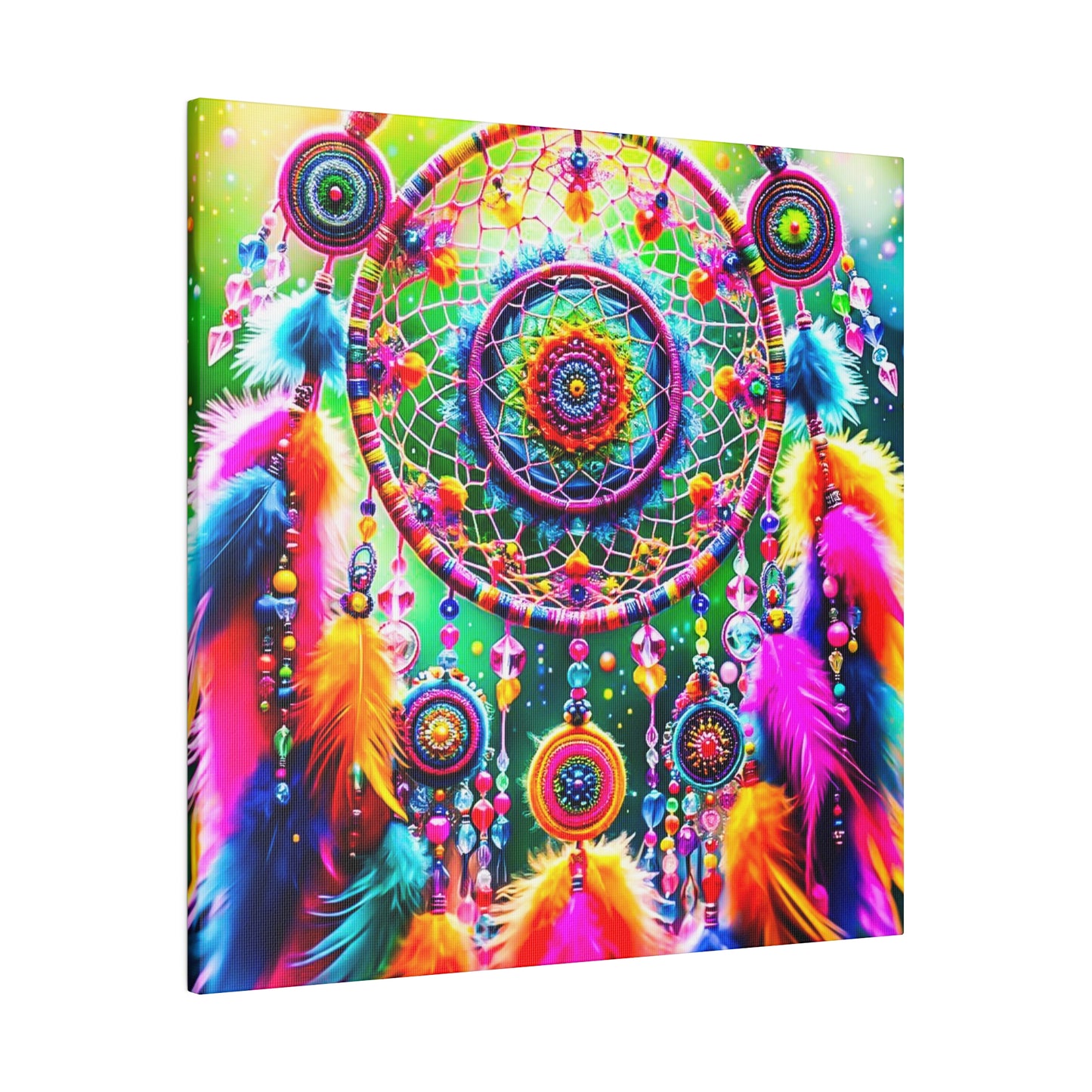 Vibrant Dreamcatcher: Kaleidoscopic Feather Canvas Art