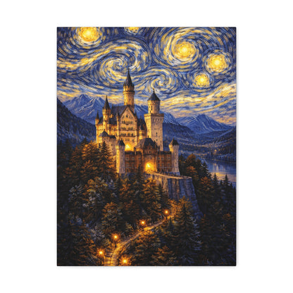 Neuschwanstein Castle Under a Starry Sky – Van Gogh Inspired canvas wall art, product image 9 of 56