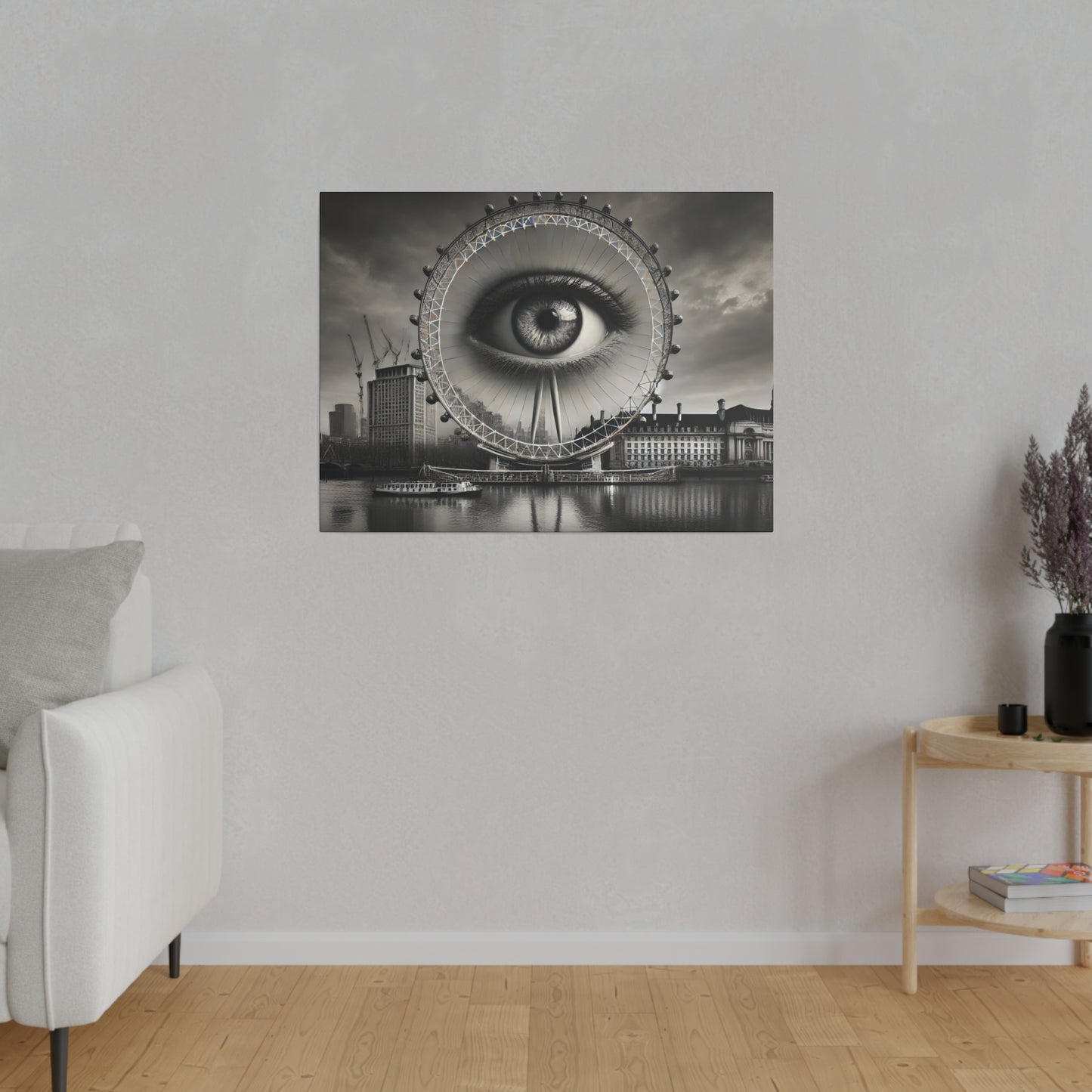 Surreal Black and White 4K Canvas: London Eye with Emerging Eye