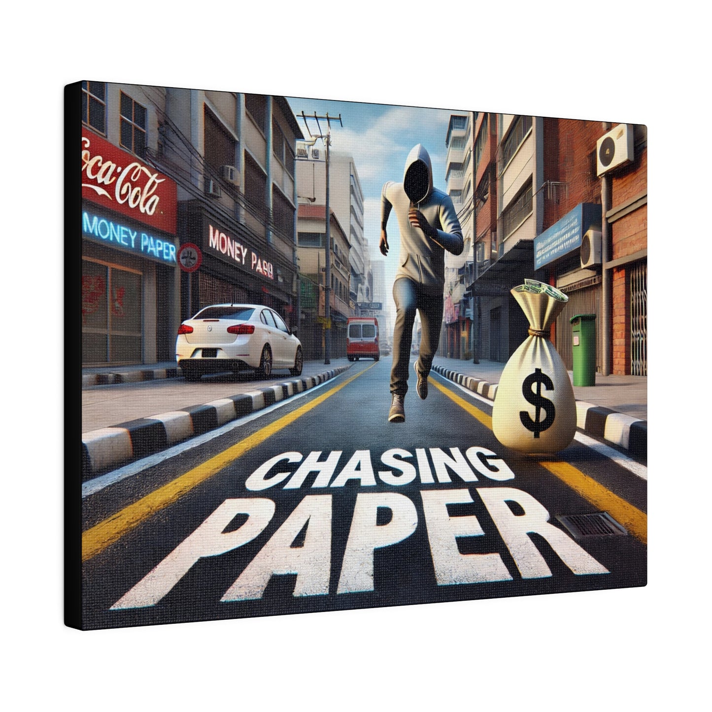 Chasing Paper: Dynamic Urban Canvas Print – Motivational Art