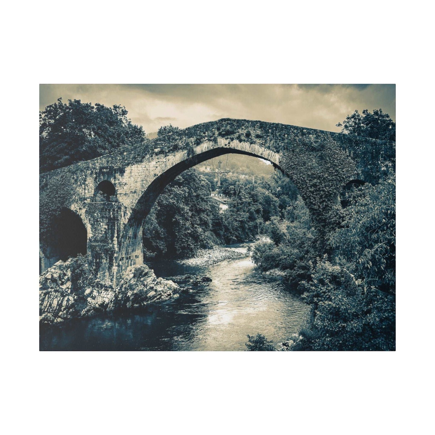 Historic Stone Bridge Canvas Print - Timeless Elegance in Monochrome