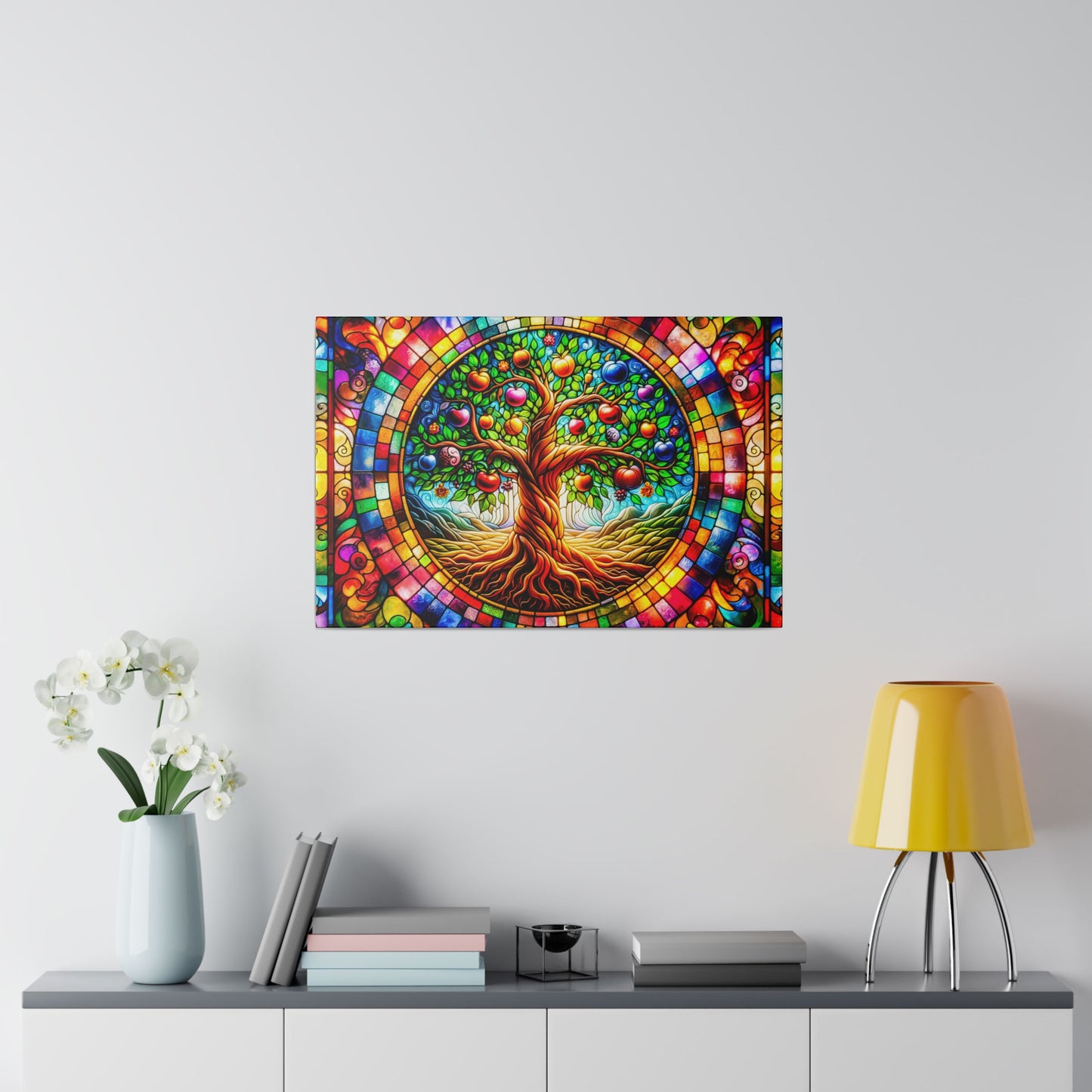 Vibrant Eden: Tree of Life Stained Glass Canvas Art