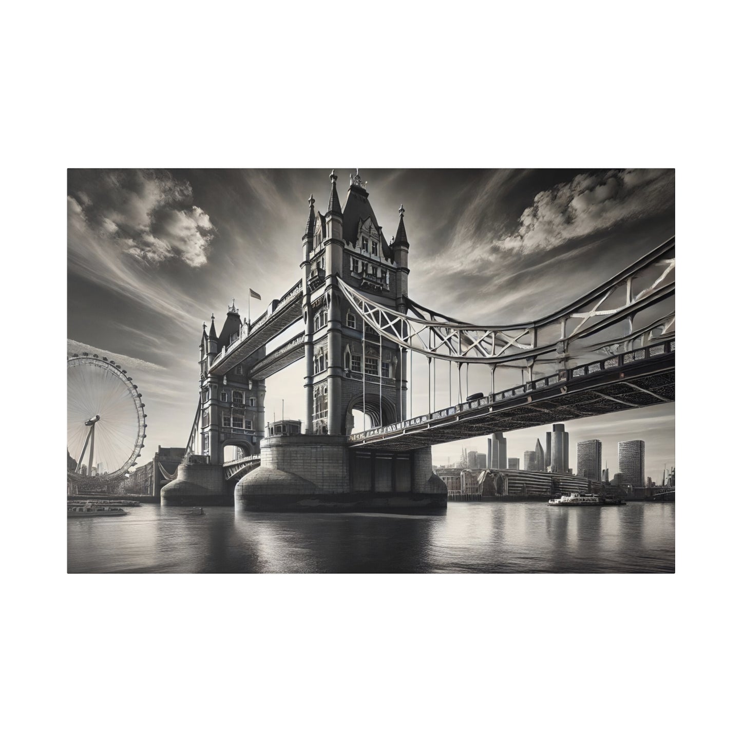 Black and White 4K Canvas: Hyper-Realistic London Bridge