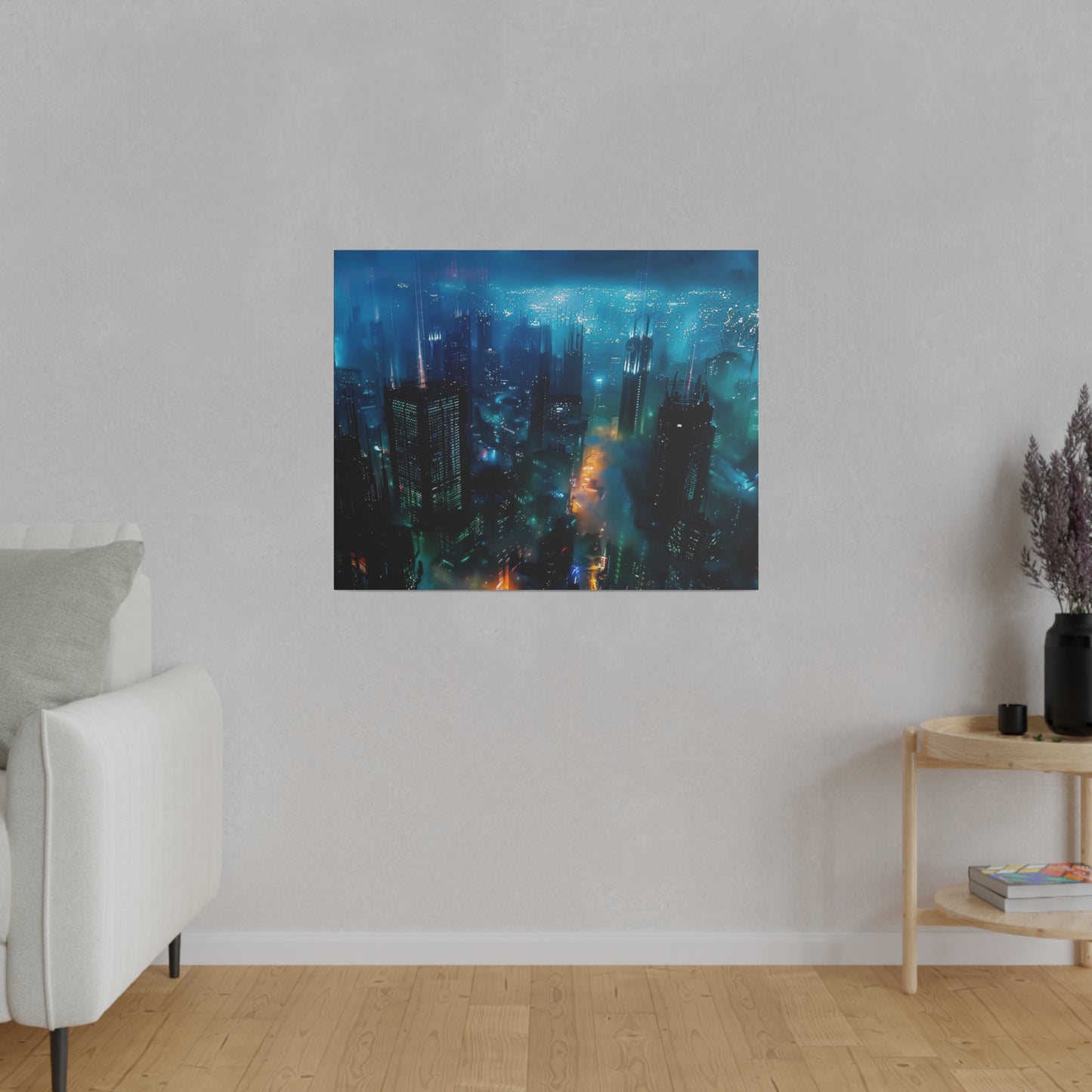 Neon Dreams: Futuristic Cityscape Canvas Art