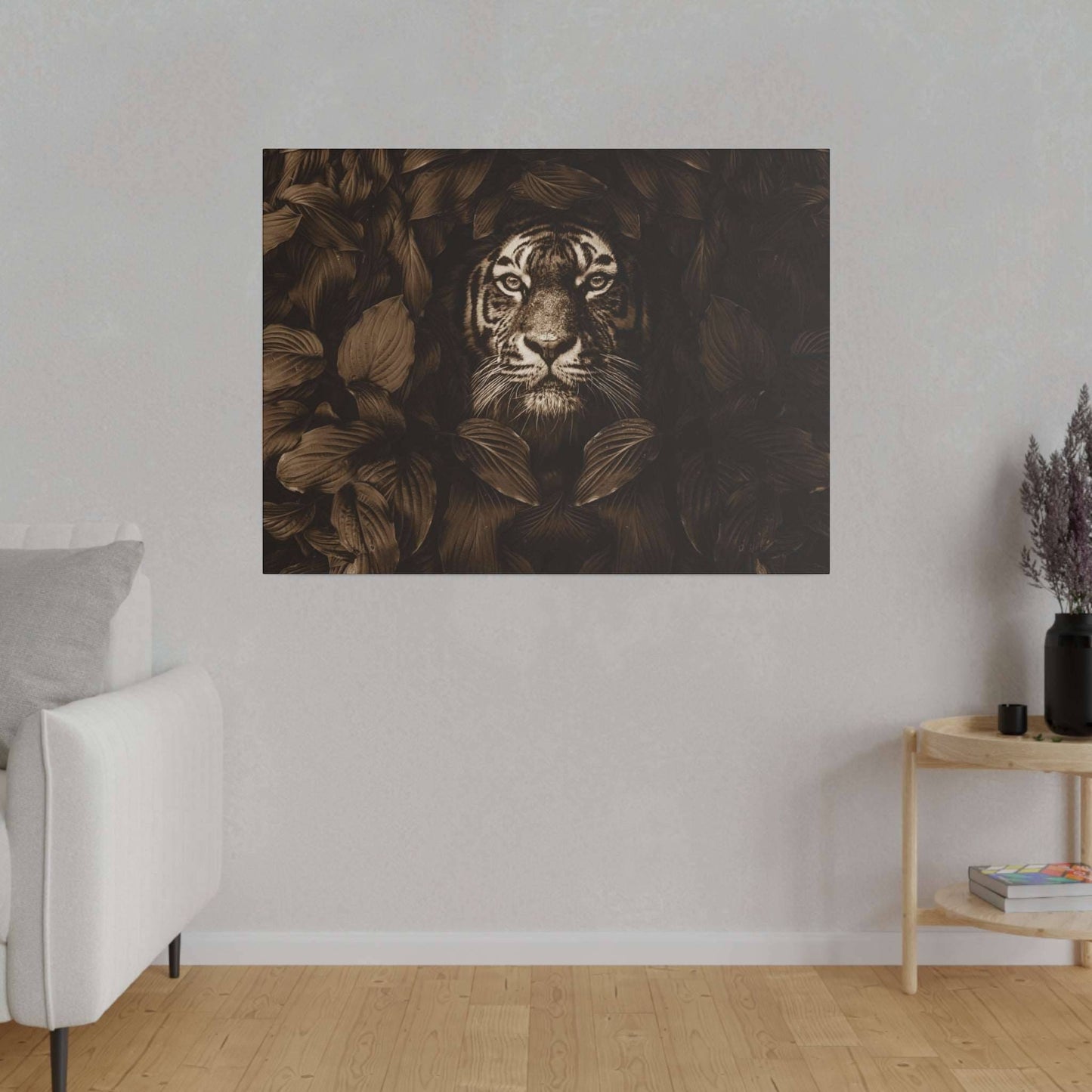 Majestic Tiger Canvas Art - Sepia Toned Jungle Elegance