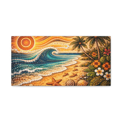 Tropical Beach Canvas Wall Art — Colorful Seascape with Palm Trees & Shells Canvas image 6