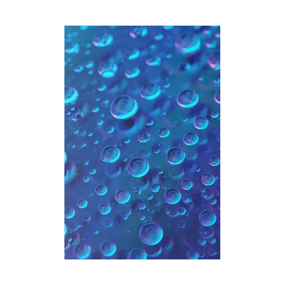 Close-up of numerous translucent blue bubbles floating against a deep blue background.