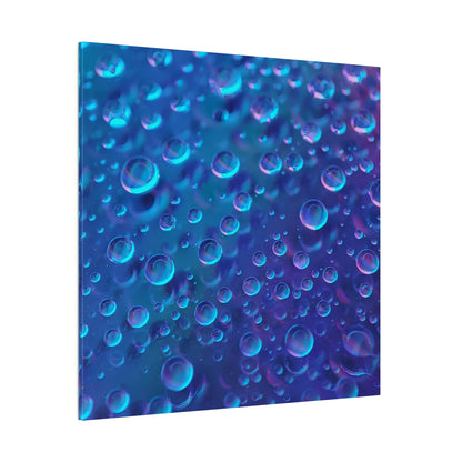 Close-up of blue and purple bubbles in liquid, with light reflections.