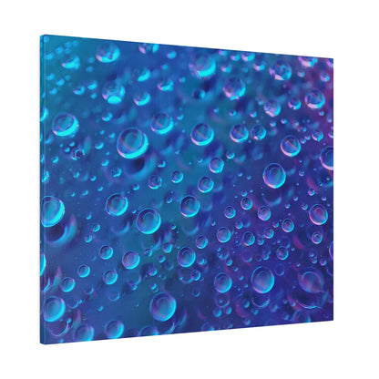Close-up of blue and purple bubbles suspended in a clear liquid.