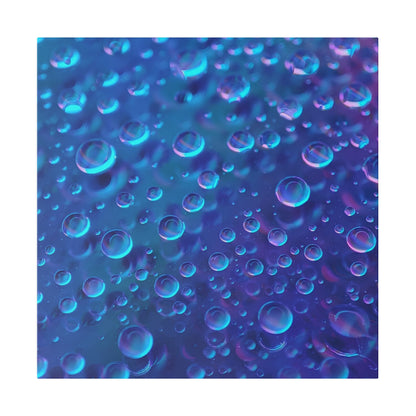 Close-up of numerous iridescent blue and purple bubbles in a liquid background.