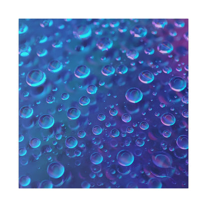 Close-up of numerous iridescent blue and purple bubbles suspended in liquid.