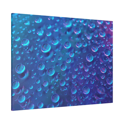 Close-up of blue and purple soap bubbles in a liquid, with iridescent reflections and varying sizes.