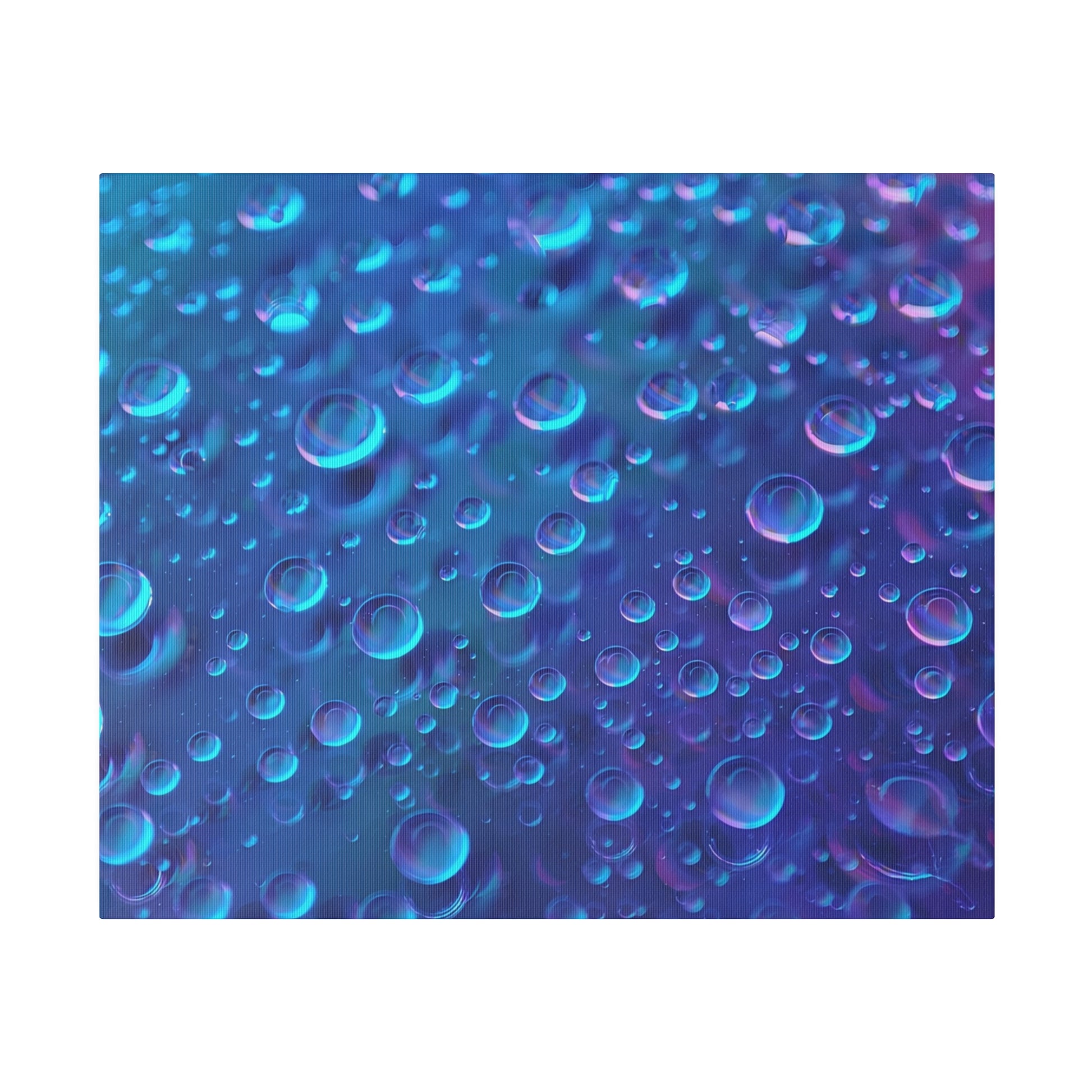 Close-up of numerous translucent bubbles on a blue‑purple iridescent surface.