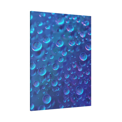 Close-up of blue and purple bubbles in liquid, varying in size with iridescent highlights.