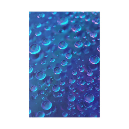 Close-up of blue and purple iridescent bubbles in a liquid, varying in size with soft, blurred edges.