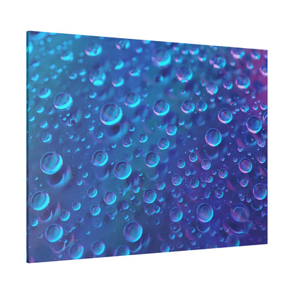 Canvas print featuring a close-up of blue and purple bubbles in a liquid, with circular shapes and iridescent highlights.