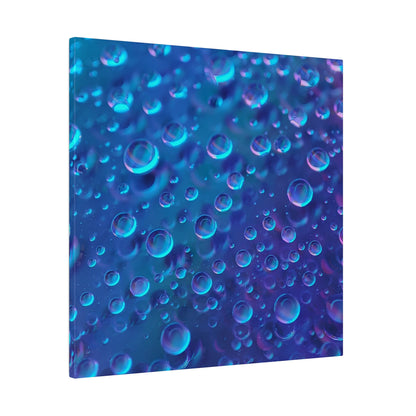 Blue and purple bubbles of various sizes on a blue gradient background printed on a vertical canvas.