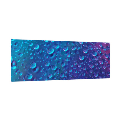 A wide horizontal banner featuring a blue-to-purple gradient background with many translucent bubbles.