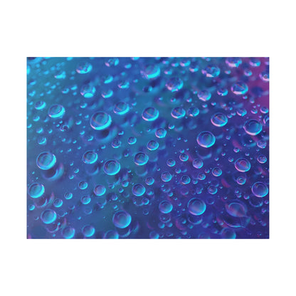 Close-up of blue and purple liquid with numerous translucent bubbles of varying sizes.