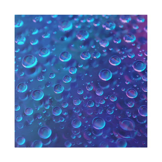 Close-up of numerous blue and purple iridescent bubbles suspended in liquid.
