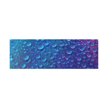 Close-up of a blue-to-purple gradient rectangular panel covered with numerous translucent bubbles in varying sizes.